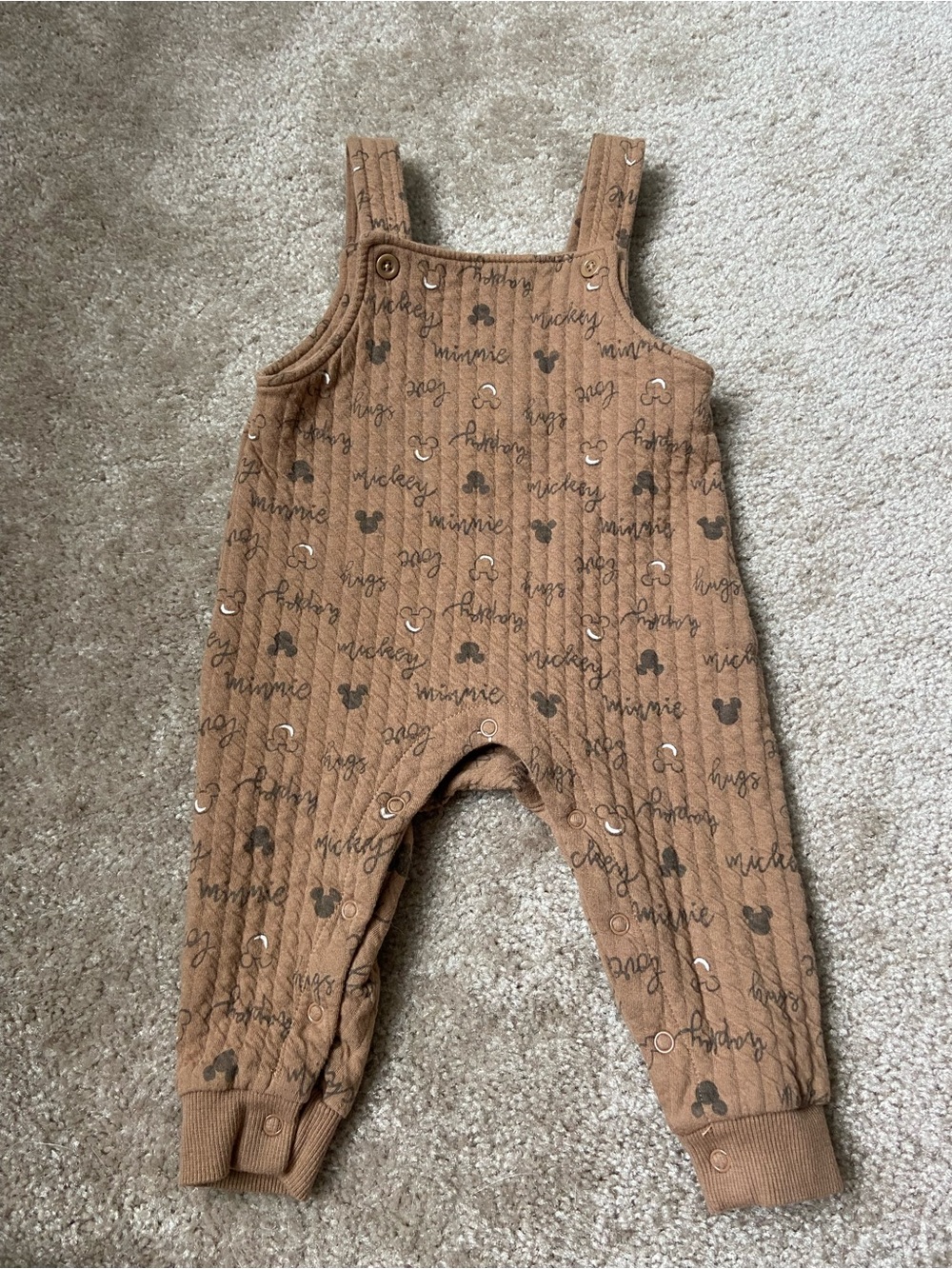 Disney Baby Ribbed Overalls with Mickey Print - Brown
